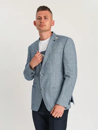 Пиджак однобортный изо льна и хлопка в клетку